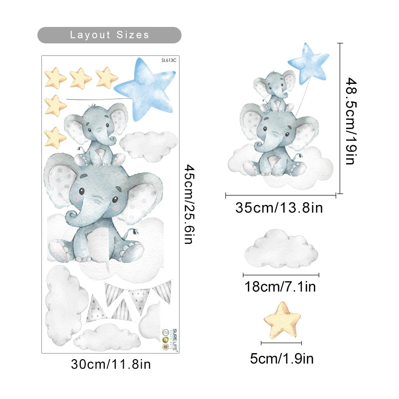 Cartoon Elephant Stars Wall Decals