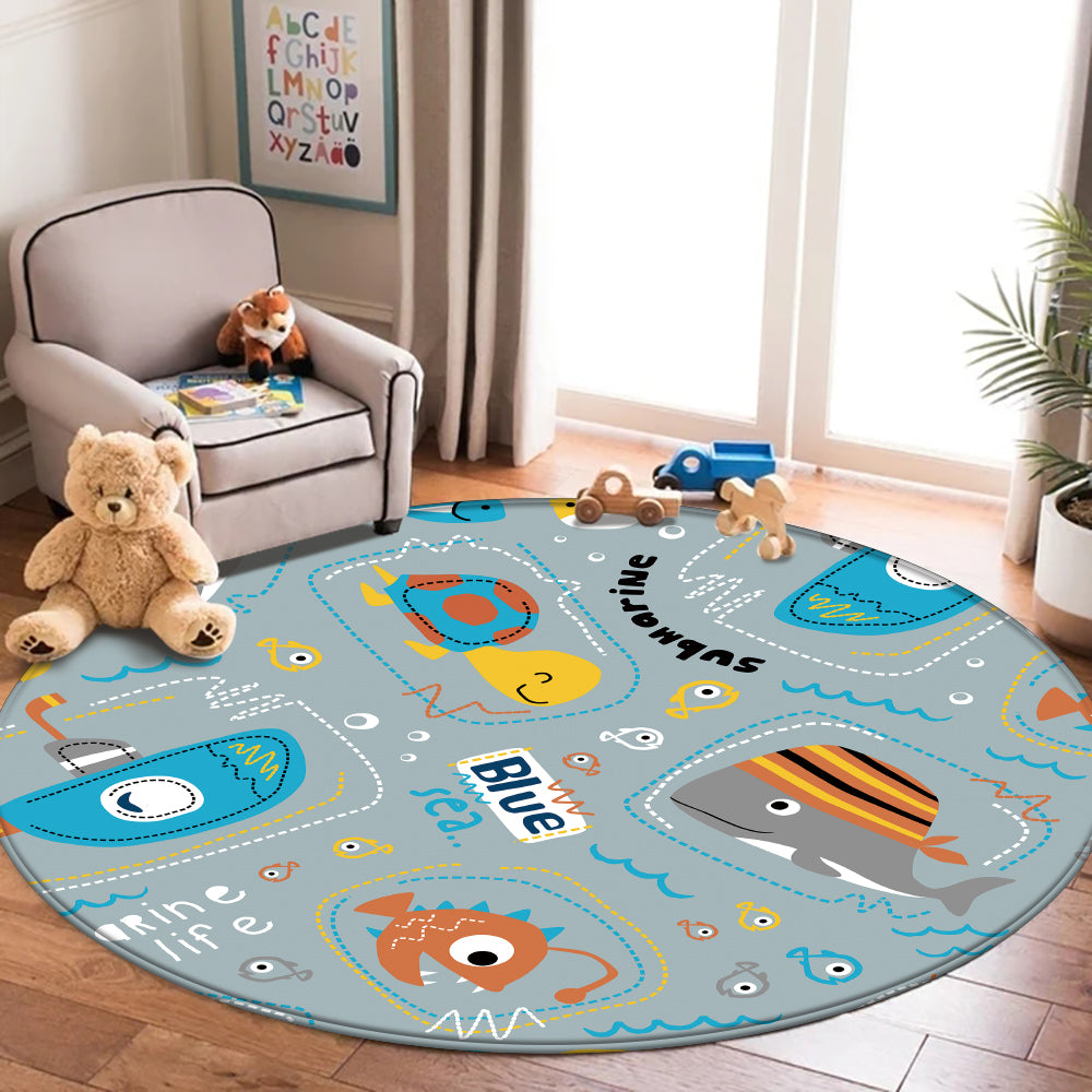 Nursery Cartoon Style Area Round Rug