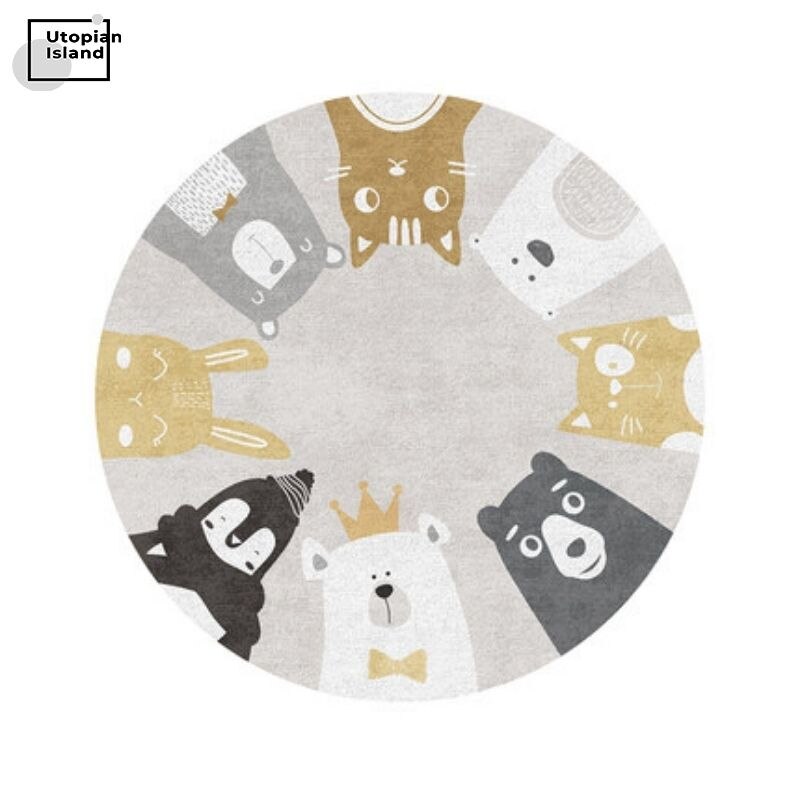 Area Round Rug Cute Animal Portraits