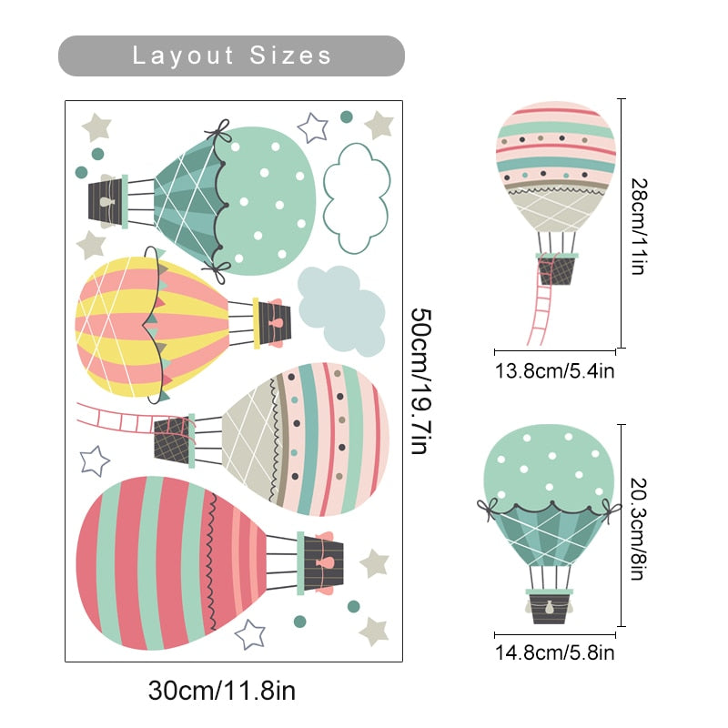 Cartoon Wall Decals Hot Air Balloon Clouds
