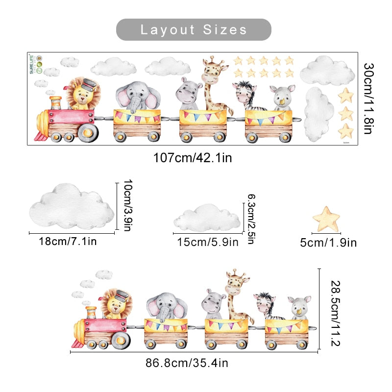 Cartoon Animal Train Wall Decals