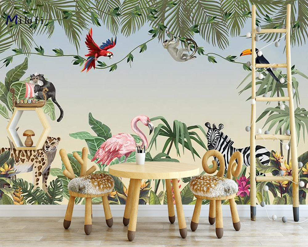 Jungle Animals Sunset Wallpaper Mural
