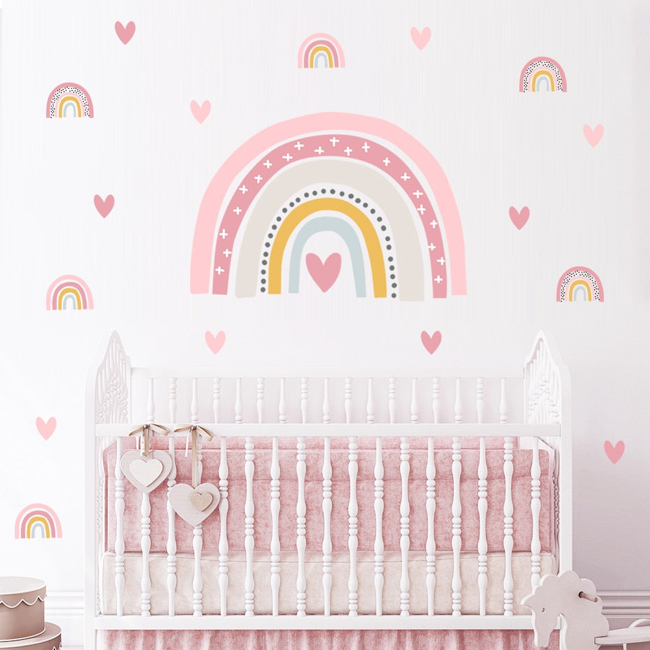 Boho Rainbow Hearts Wall Decals