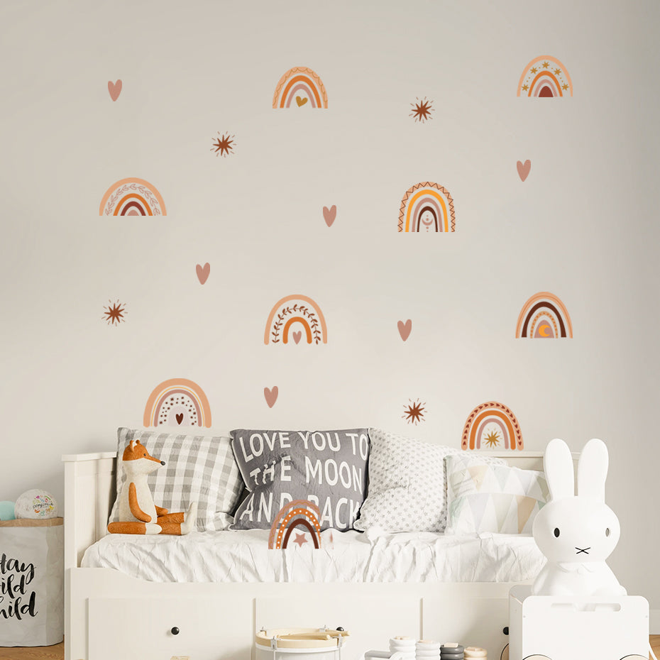 Boho Rainbows Hearts Wall Decals