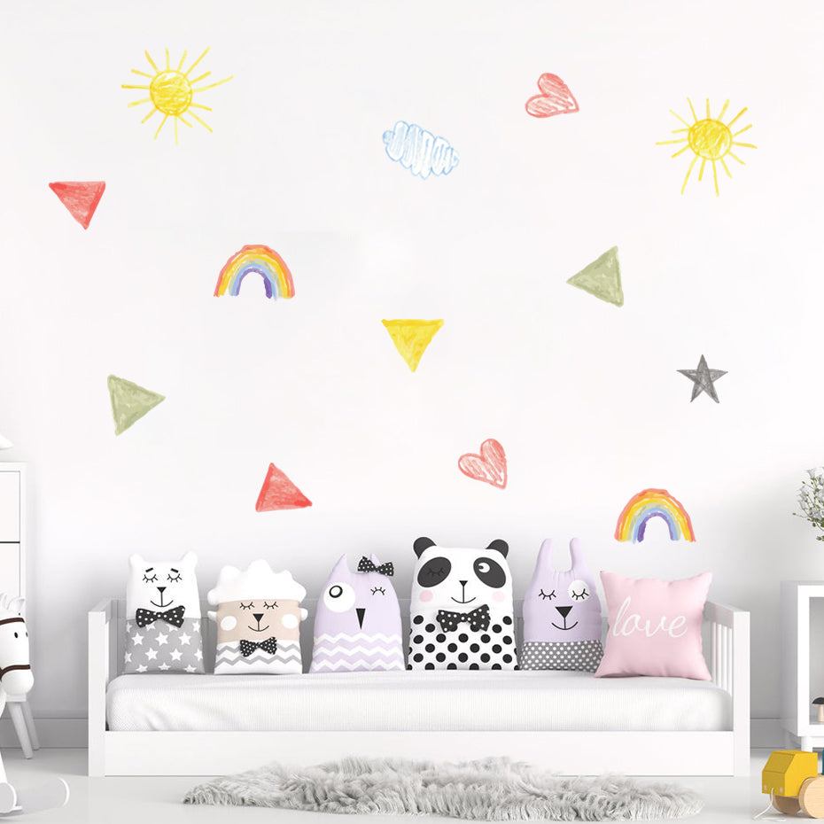 Cartoon Wall Decals Sun Star Rainbow Heart