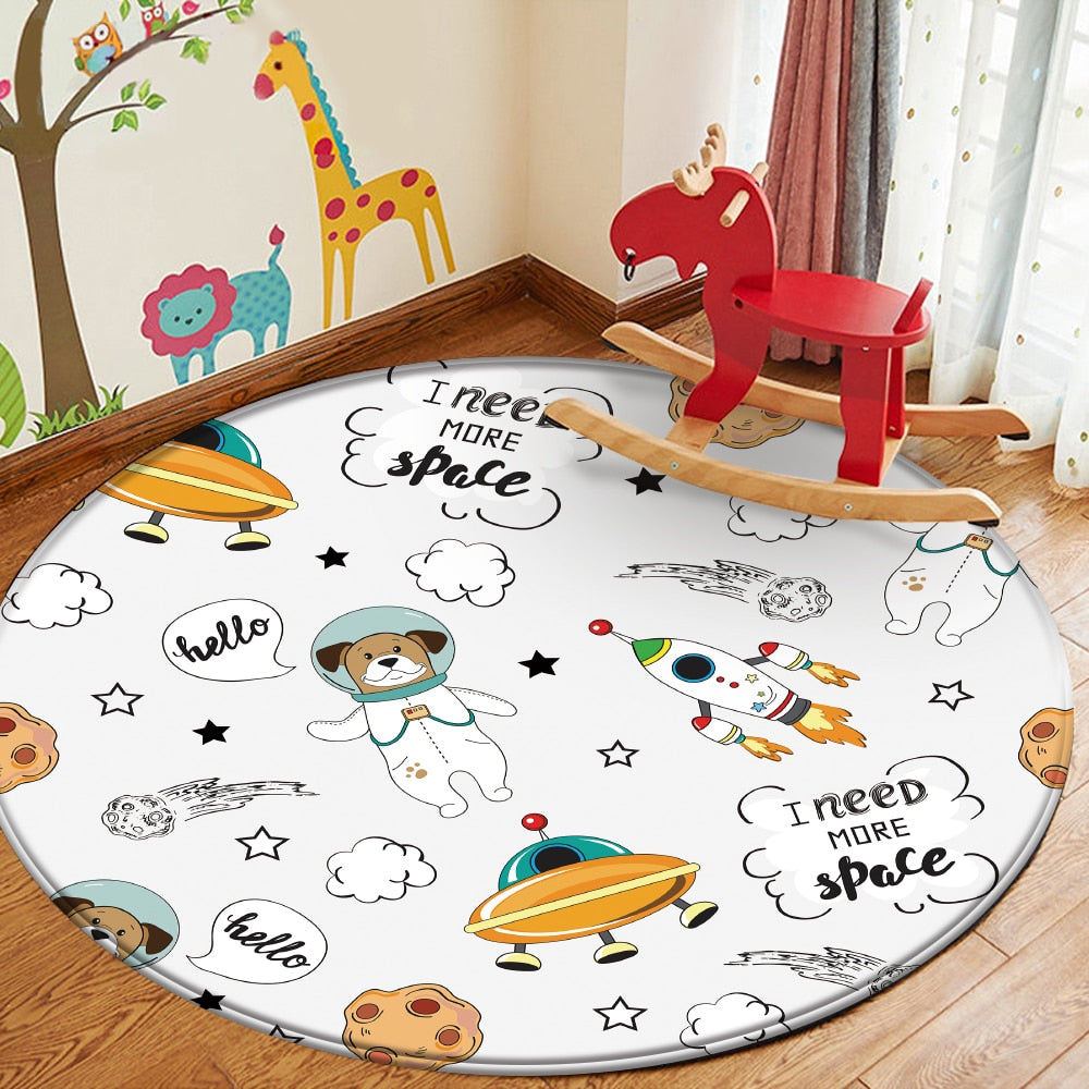 Nursery Cartoon Style Area Round Rug
