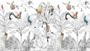 B&W Nature and Colorful Tree Animals Wallpaper Mural