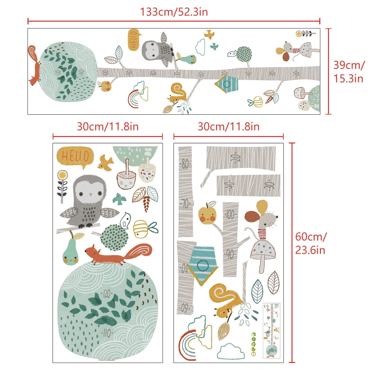 Height Measurement Wall Decals Animal Tree