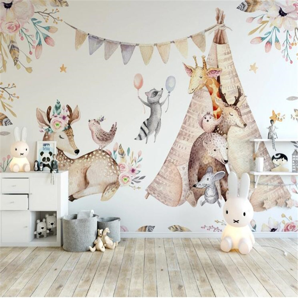 Cute Animals Teepee Nursery Wallpaper Mural