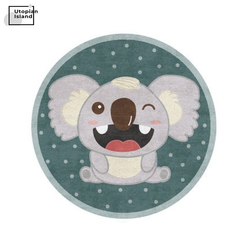 Round Rug Cute Animal Portraits