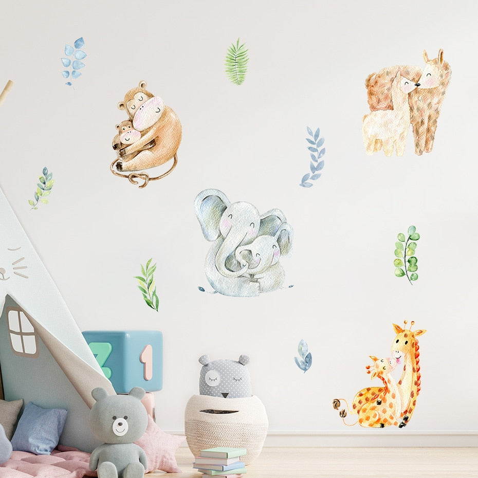Cartoon Wall Decals Mother and Baby Animals