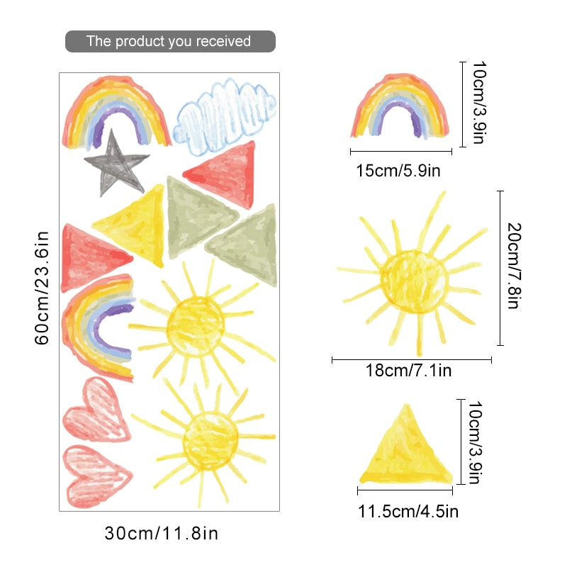Cartoon Wall Decals Sun Star Rainbow Heart