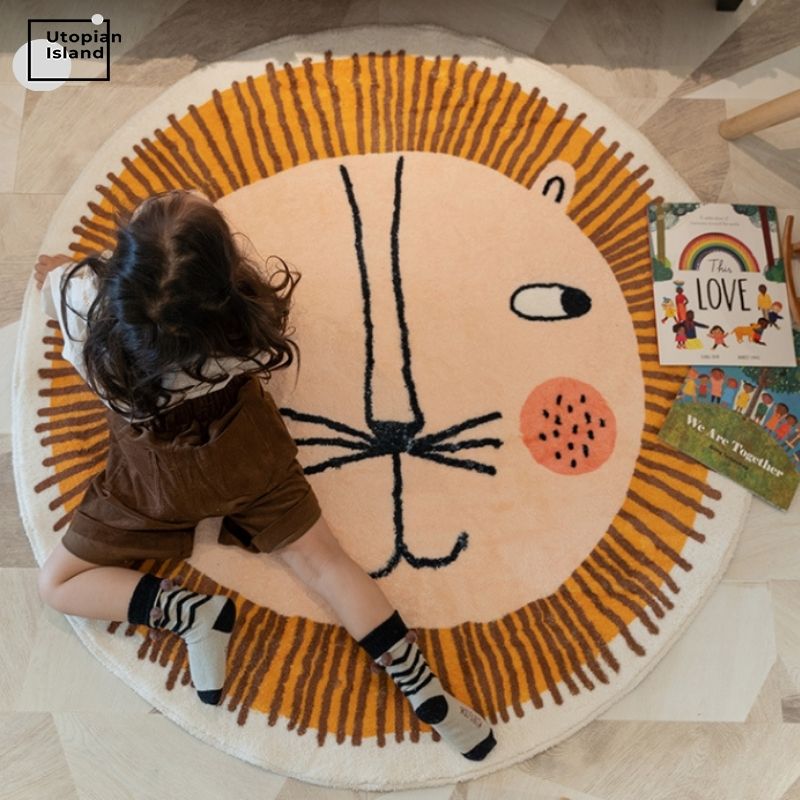 Area Round Rug Tiger Portraits