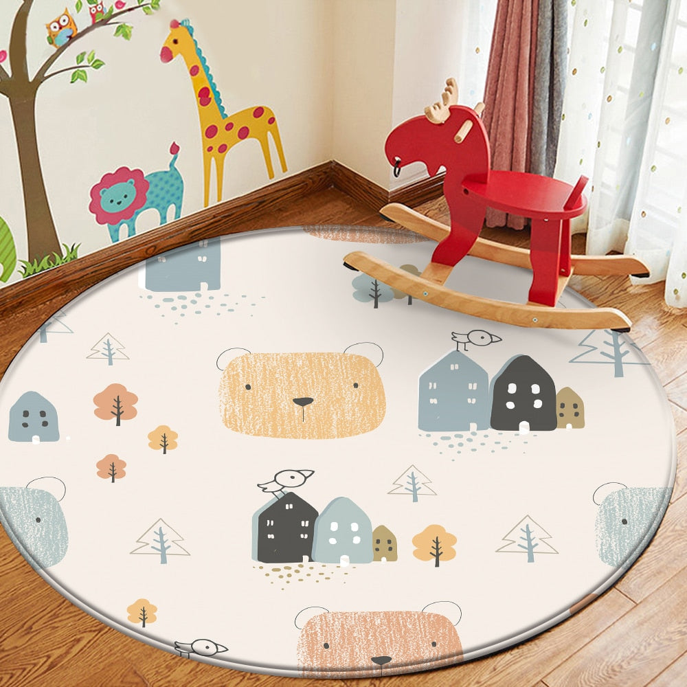 Nursery Cartoon Style Area Round Rug