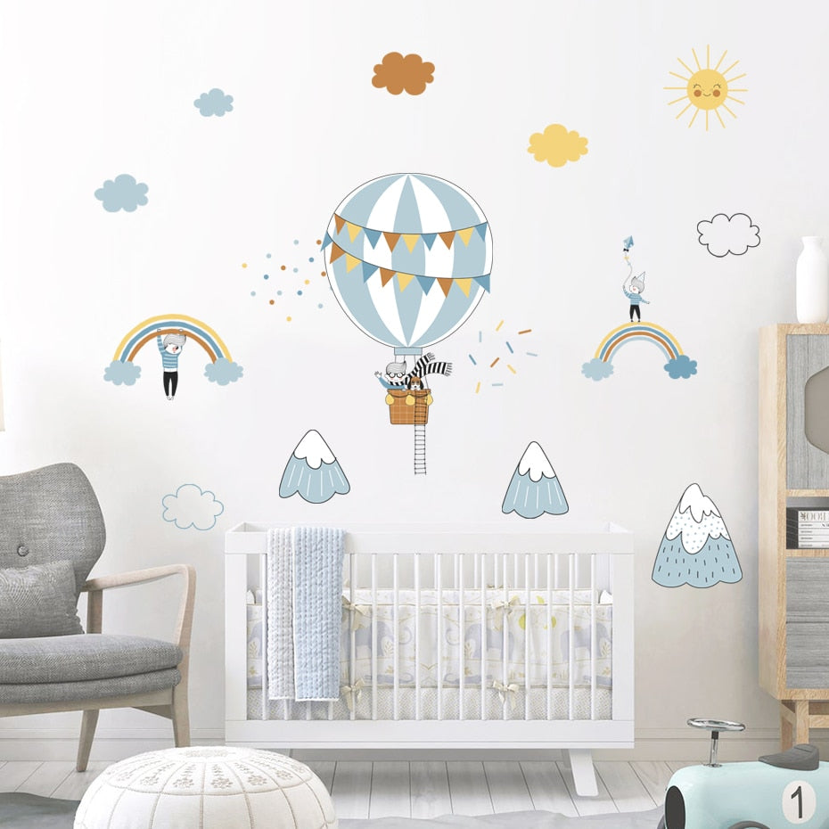 Cartoon Hot Air Balloon Clouds Wall Decals