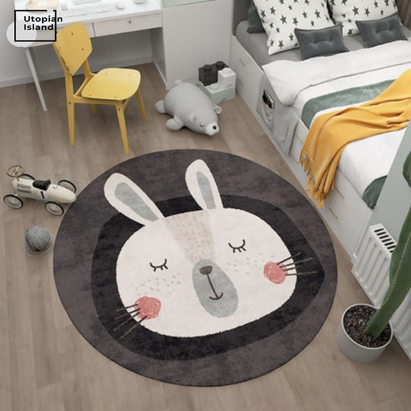 Area Round Rug Cute Animal Portraits