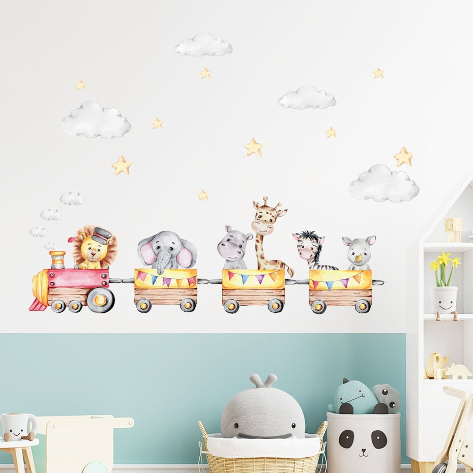 Cartoon Animal Train Wall Decals