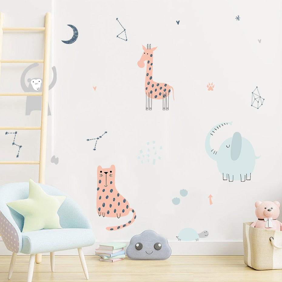 Cartoon Wall Decals Cute Animals Baby Room
