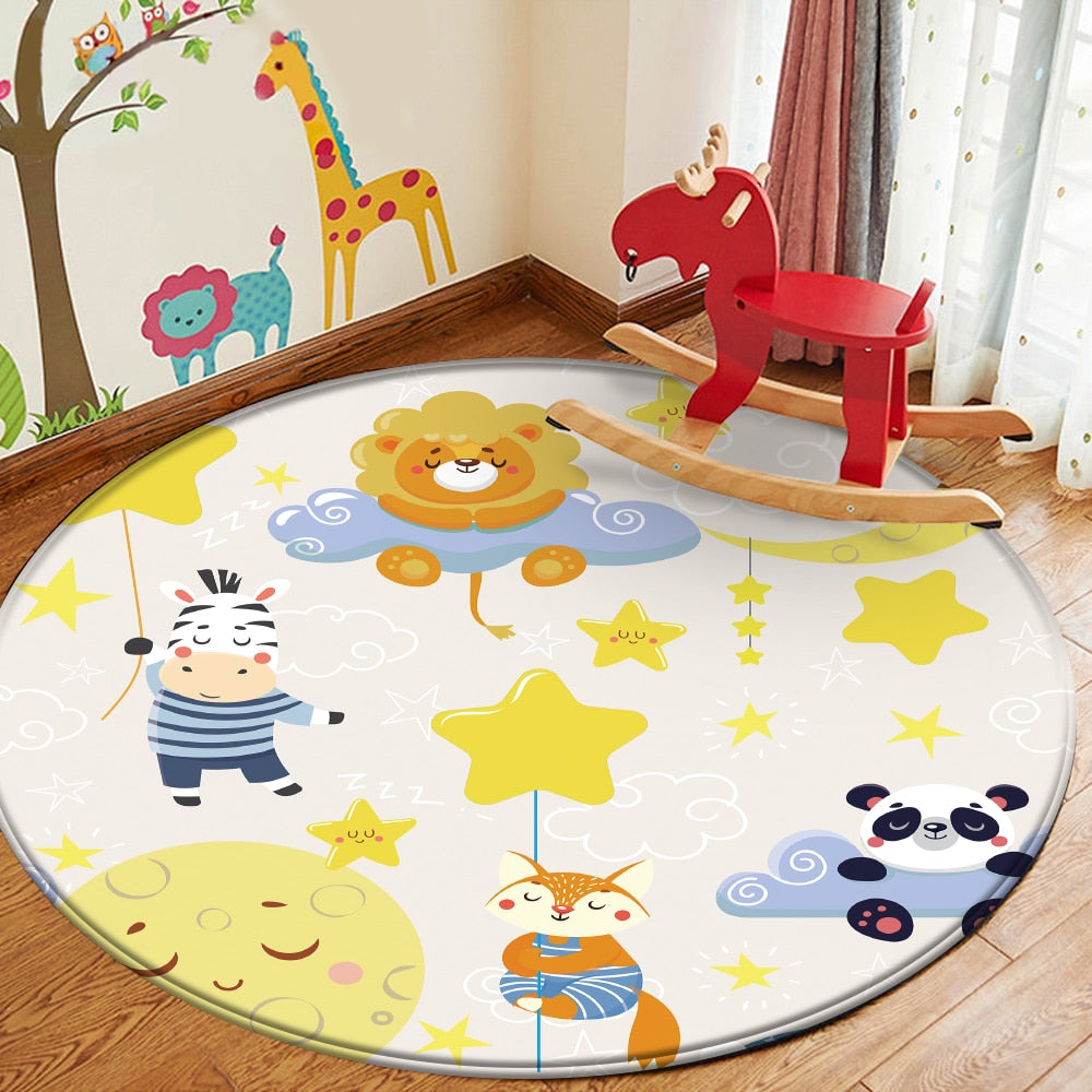 Nursery Cartoon Style Area Round Rug