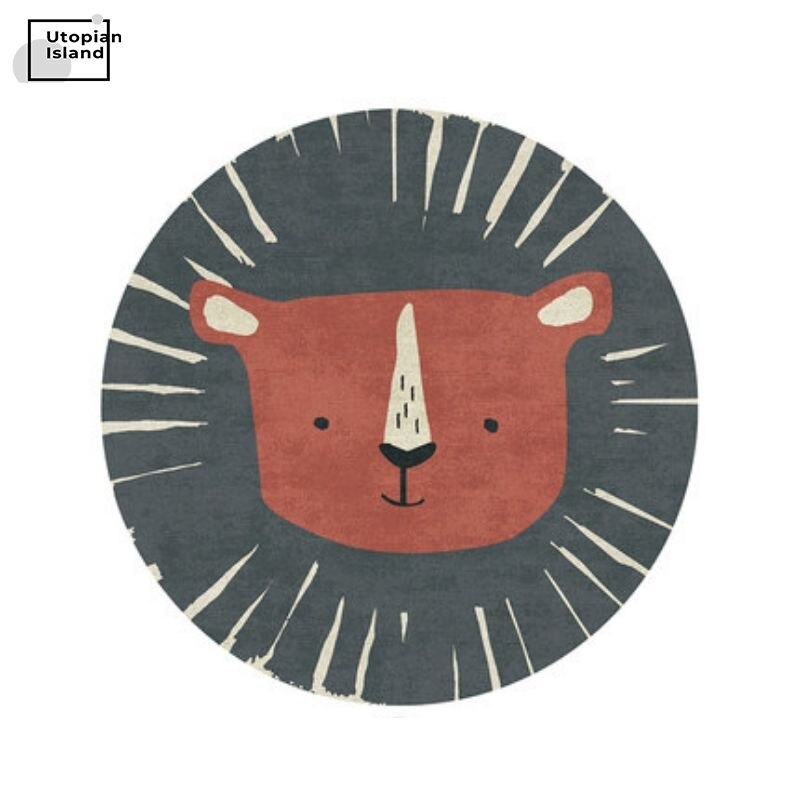 Round Rug Cute Animal Portraits