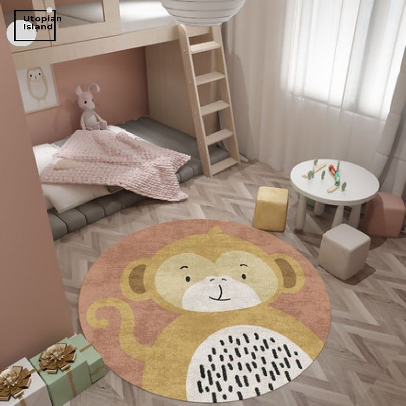 Area Round Rug Cute Animal Portraits
