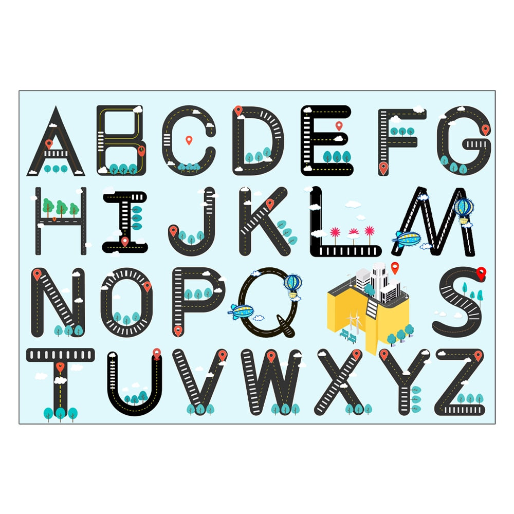 Cartoon Style Alphabet Rectangle Area Rug