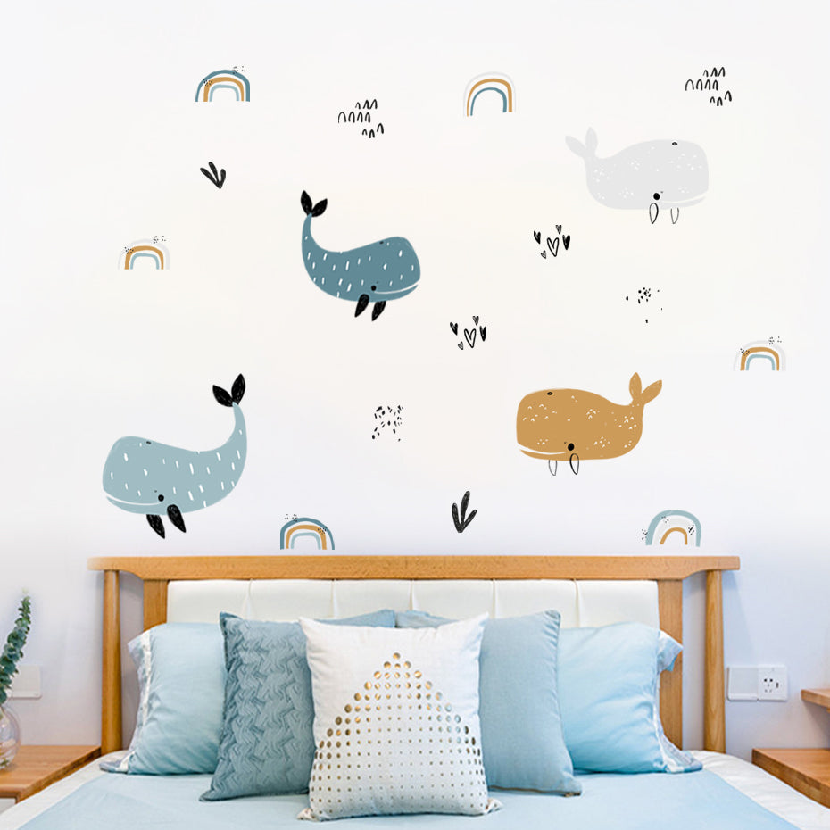 Cartoon Wall Decals Rainbow Dolphins