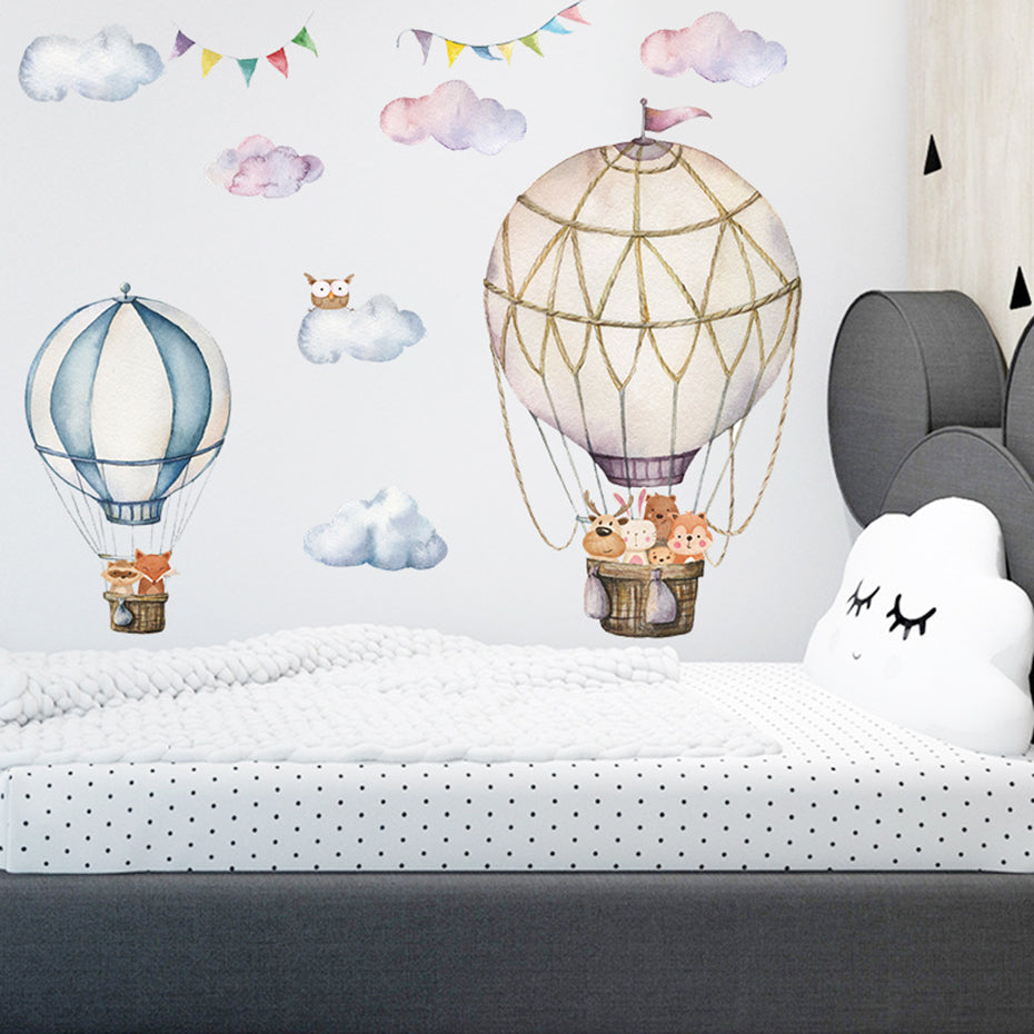 Cartoon Wall Decals Hot Air Balloon Woodland Animals