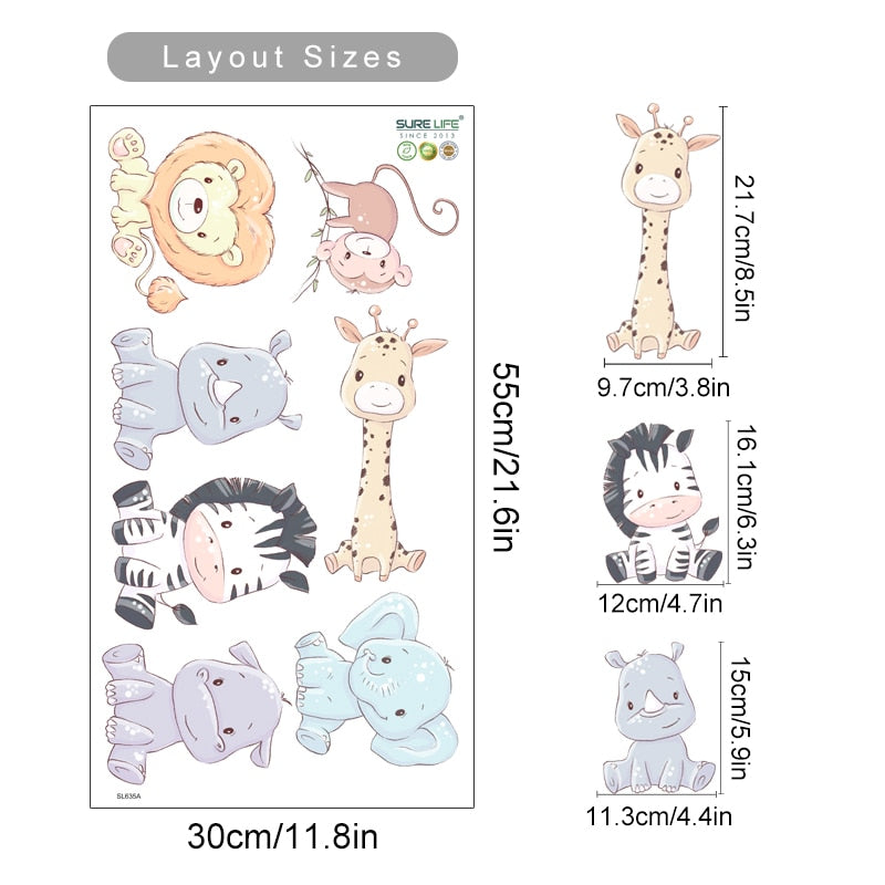 Cartoon Leaves Animal Nursery Wall Decals