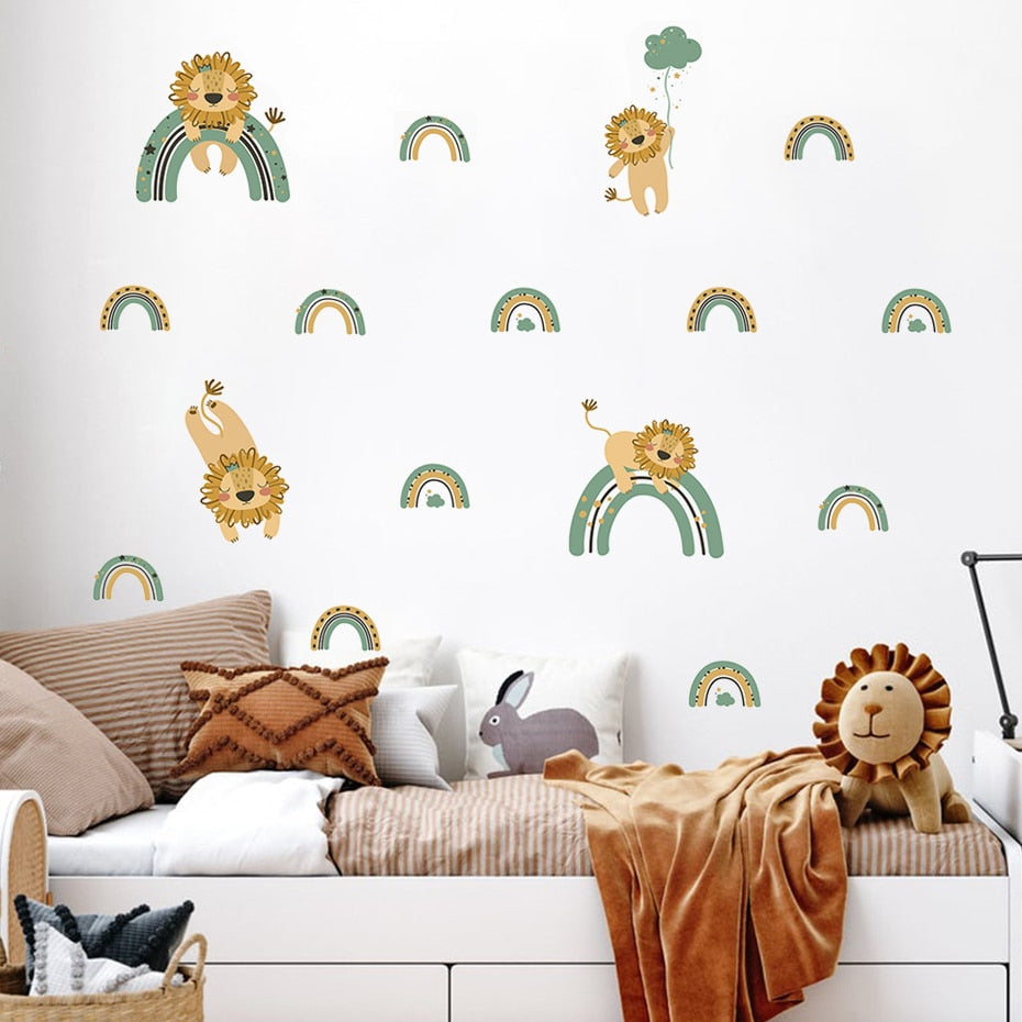 Cartoon Lion Rainbow Wall Decals