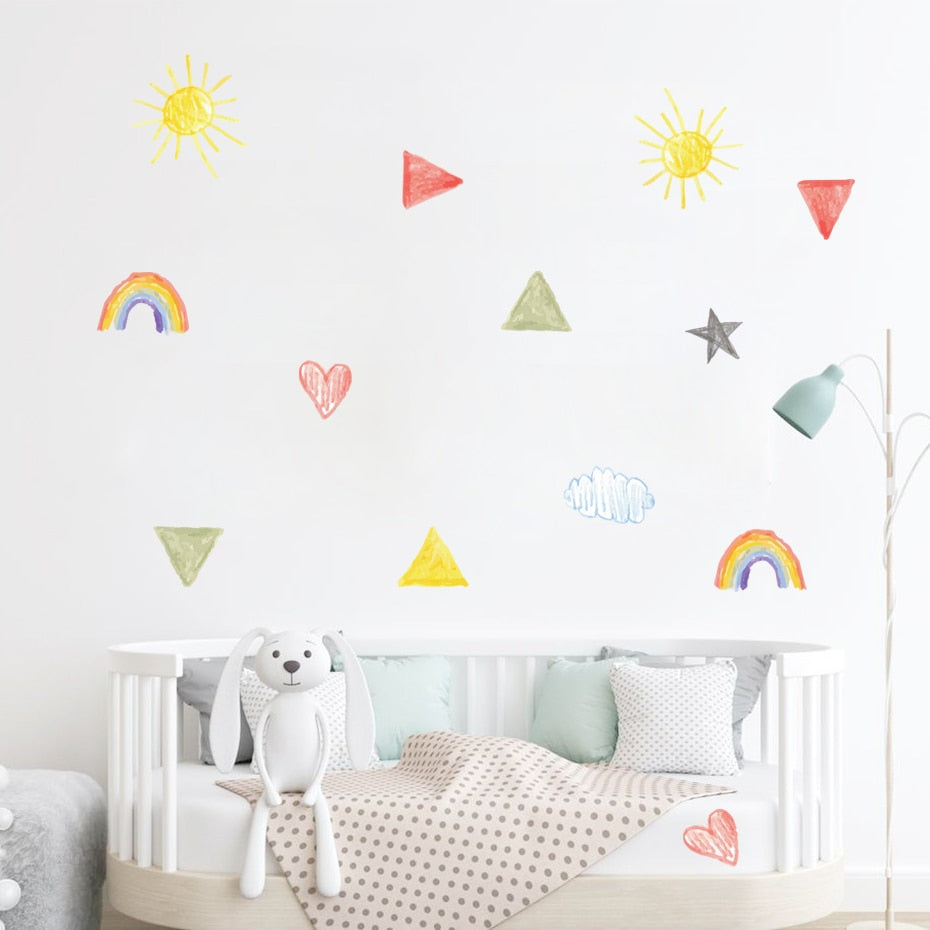 Cartoon Wall Decals Sun Star Rainbow Heart