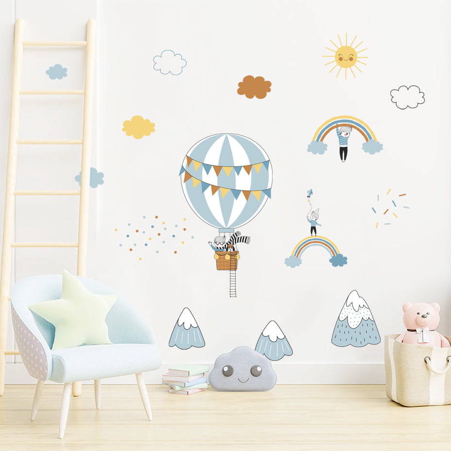Cartoon Hot Air Balloon Clouds Wall Decals