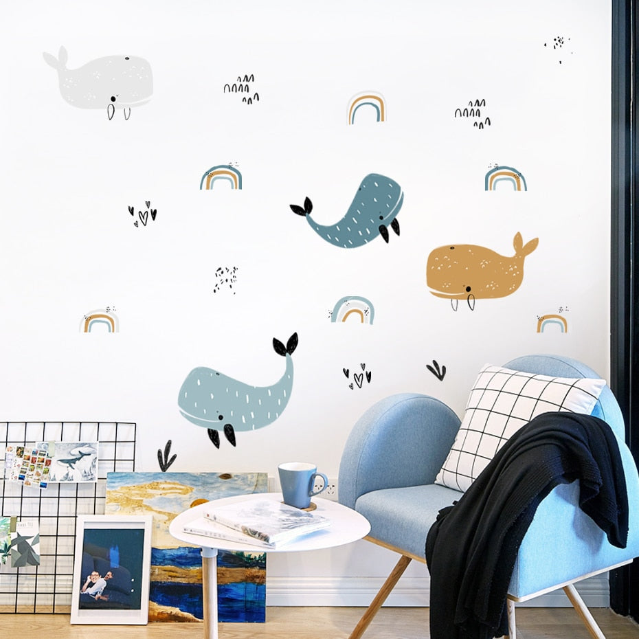 Cartoon Wall Decals Rainbow Dolphins