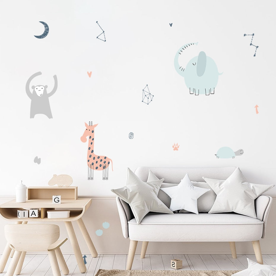 Cartoon Wall Decals Cute Animals Baby Room