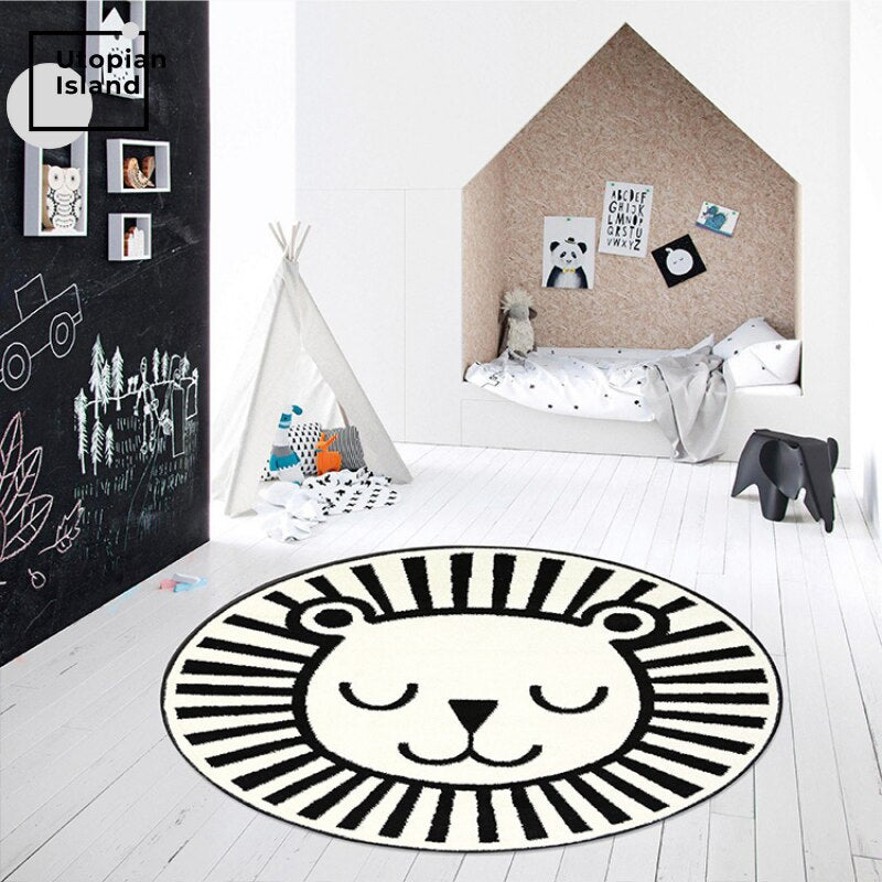 Area Round Rug Tiger Portraits