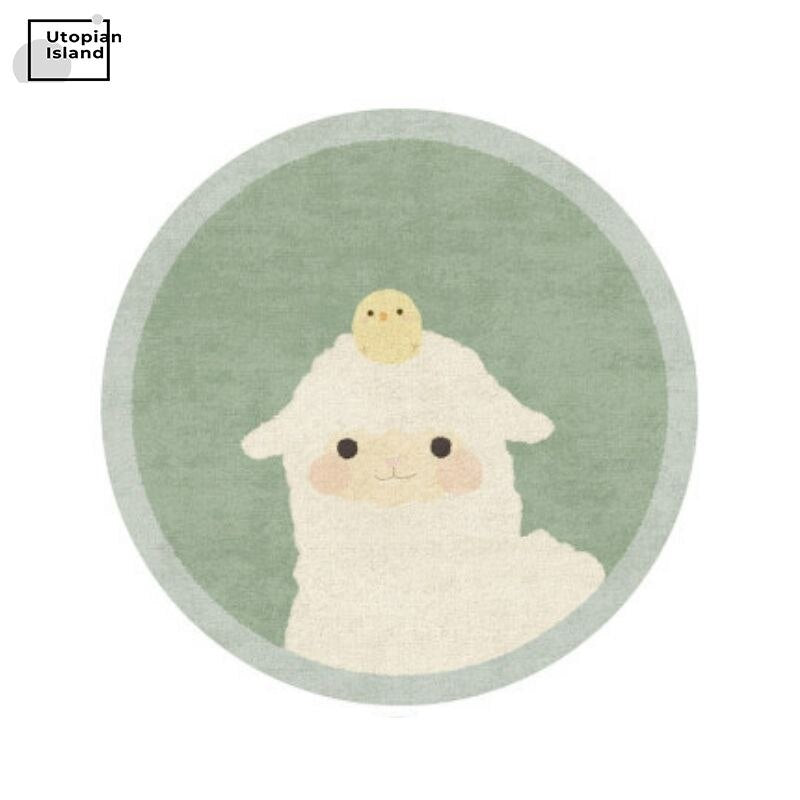 Round Rug Cute Animal Portraits