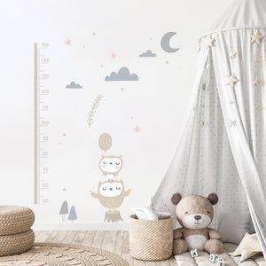 Height Chart Wall Decals Owl Moon Clouds