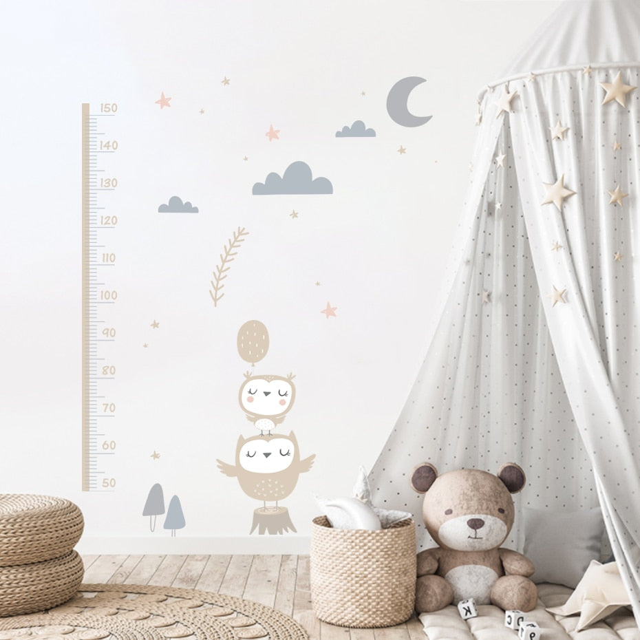 Height Chart Wall Decals Owl Moon Clouds