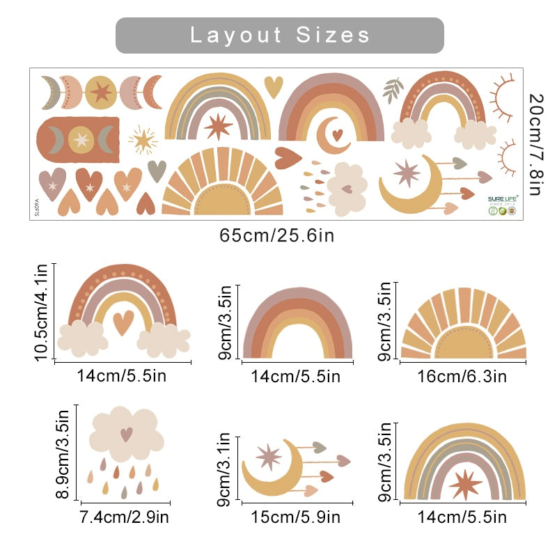 Boho Rainbow Heart Wall Decals