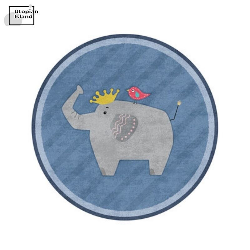 Round Rug Cute Animal Portraits