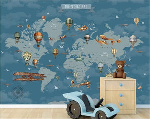 Cartoon World Map Planes and Balloons Wallpaper Mural