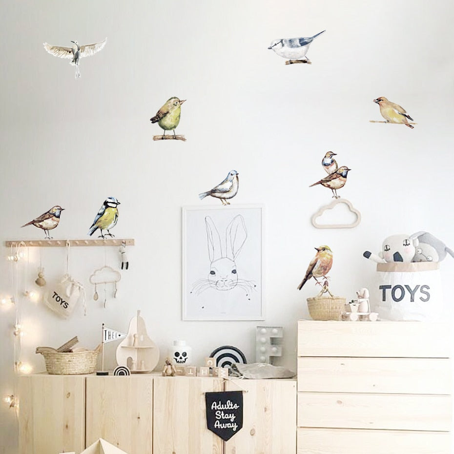 Nursery Wall Decals Birds Tit Finch Sparrow