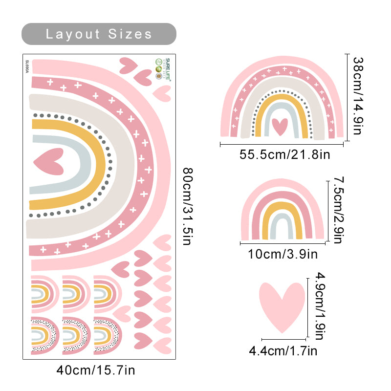 Boho Rainbow Hearts Wall Decals