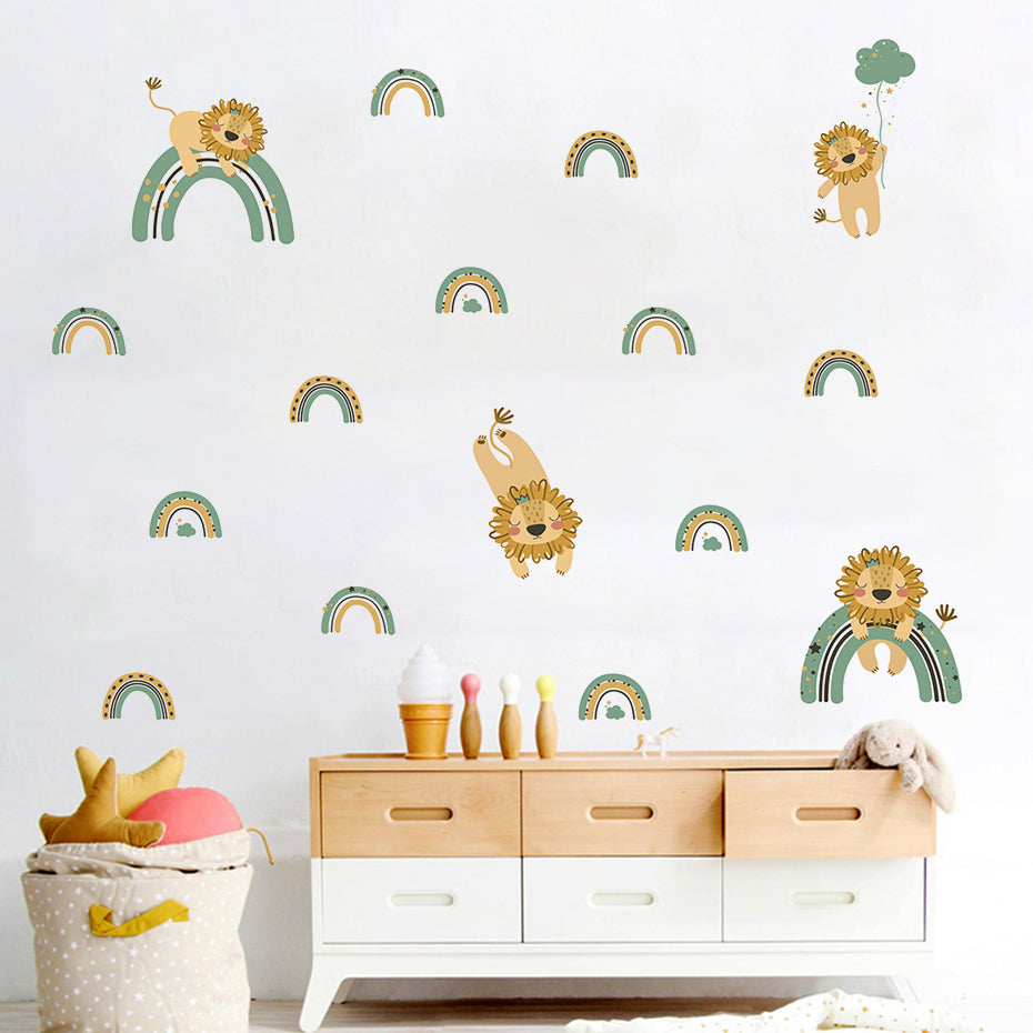 Cartoon Lion Rainbow Wall Decals