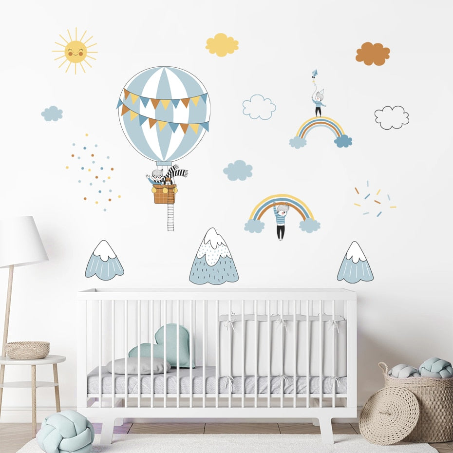 Cartoon Hot Air Balloon Clouds Wall Decals