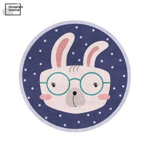 Round Rug Cute Animal Portraits
