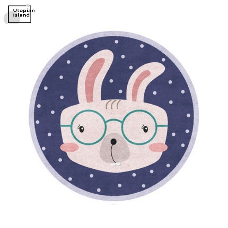 Round Rug Cute Animal Portraits
