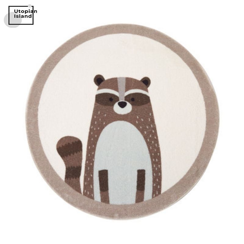 Area Round Rug Cute Animal Portraits
