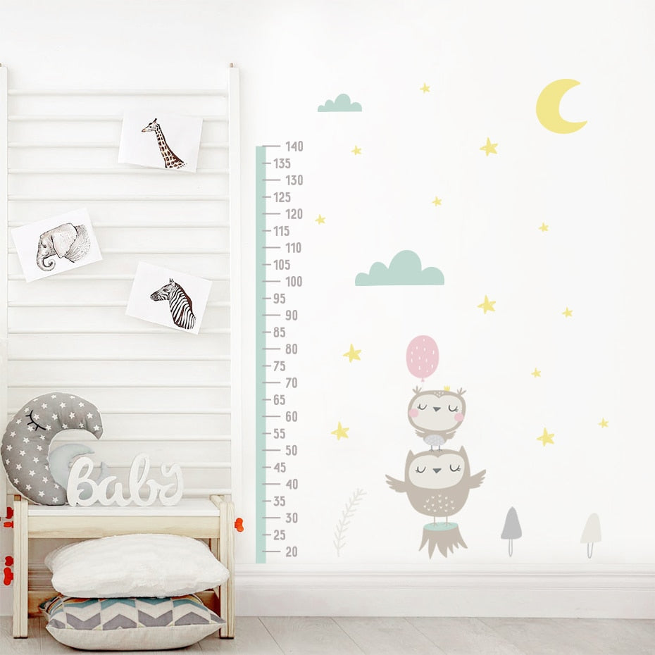 Height Measurement Owl Clouds Stars Wall Decals