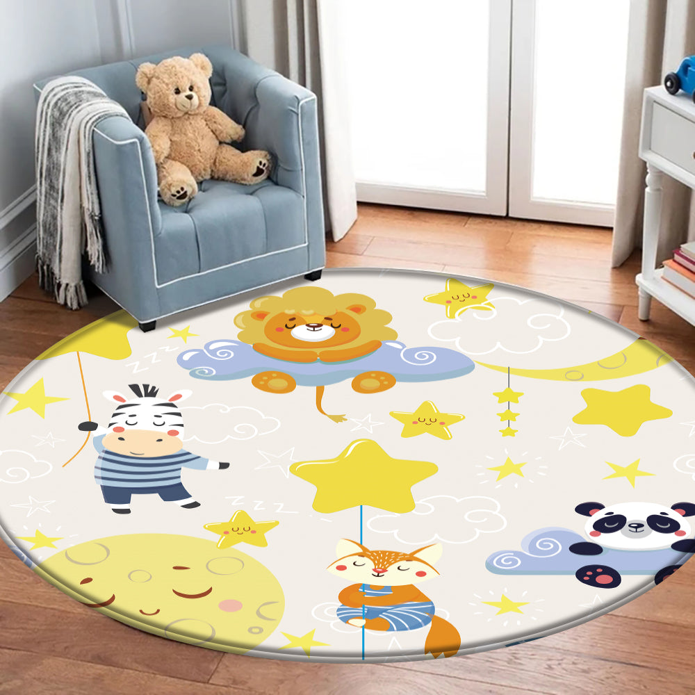 Nursery Cartoon Style Area Round Rug